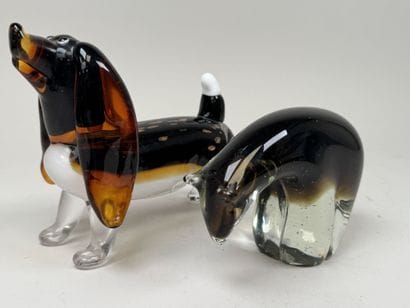 MURANO, XXe.
Chien et ours.
Deux sujets en...