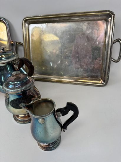Silver plated tea service set with wooden...