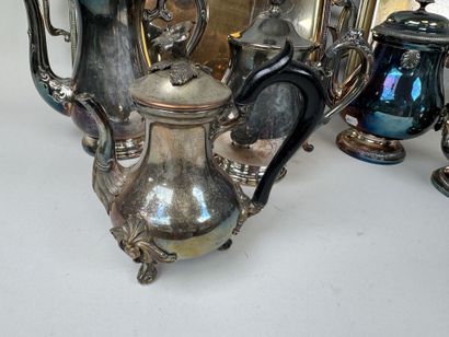 Silver plated tea service set with wooden...