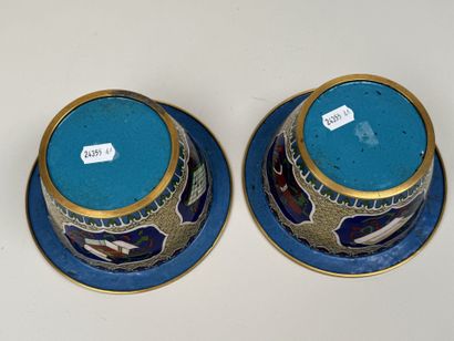ASIA, 20th century.
Pair of cloisonné brass...