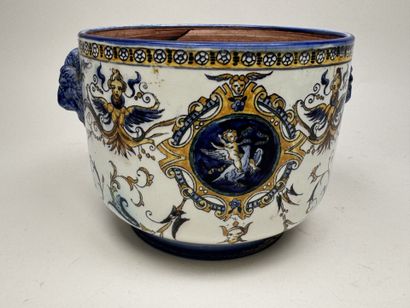 GIEN.
Polychrome earthenware planter on a...