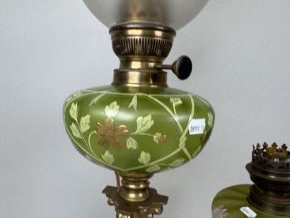 Two kerosene lamps made of bronze, metal,...