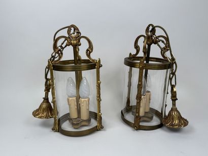 Pair of small circular brass lanterns with...