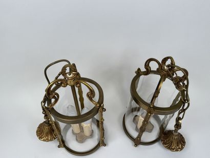 Pair of small circular brass lanterns with...