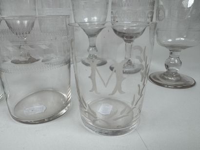A collection of 15 stemmed glasses or tumblers...