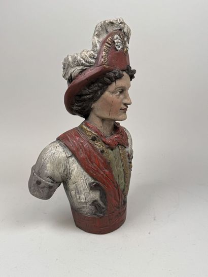 Sujet en résine polychrome figurant un personnage...