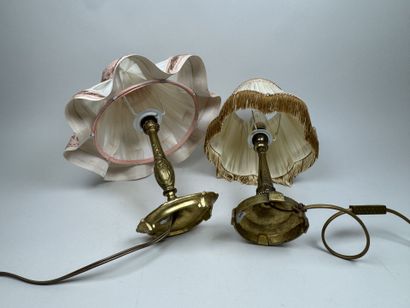 Two gilded, chiseled bronze bedside lamps...