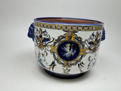 GIEN.
Polychrome earthenware planter on a...