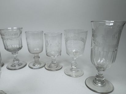 A collection of 10 stemmed glasses made of...