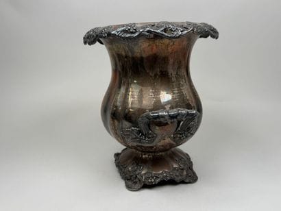 Large silver plated metal ice bucket with...