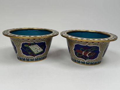 ASIA, 20th century.
Pair of cloisonné brass...