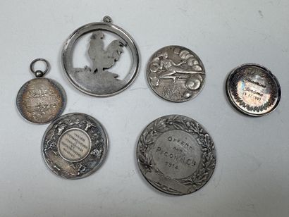 6 médailles dont 2 en pendentifs en argent,...