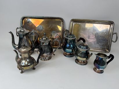 Silver plated tea service set with wooden...