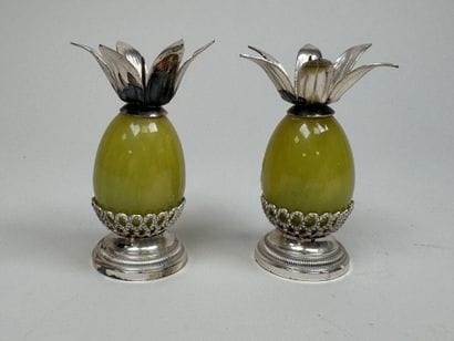 Pair of small pineapple-shaped candleholders...