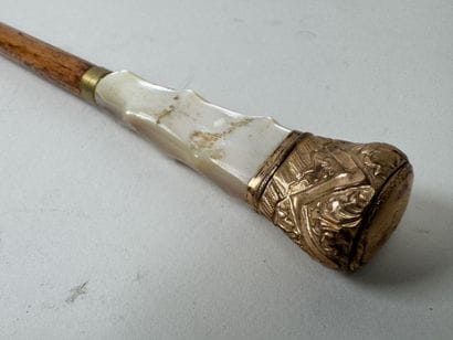 Wooden umbrella handle with a mother-of-pearl...