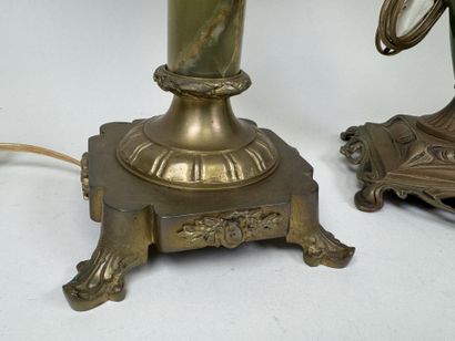 Two kerosene lamps made of bronze, metal,...