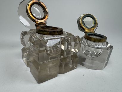 Two inkwells made of glass and cut crystal,...