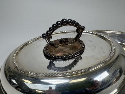 Oval-shaped, silver plated vegetable container...