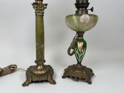 Two kerosene lamps made of bronze, metal,...