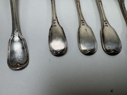 Série de 6 petites cuillères en argent 950/1000,...