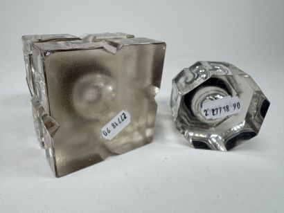 Two inkwells made of glass and cut crystal,...