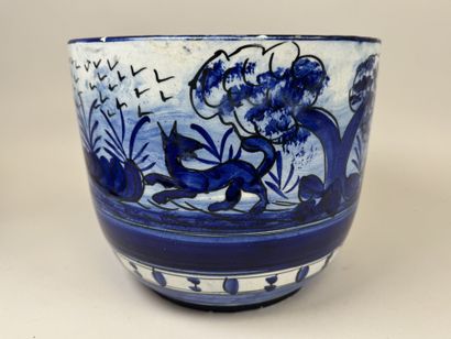 Large polychrome ceramic planter decorated...
