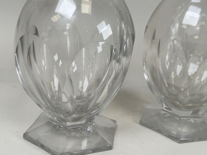 Pair of tallé crystal carafes with cut sides.
H....