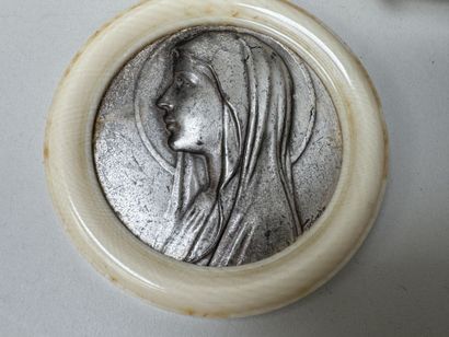 4 religious miniature pendants made of synthetic...