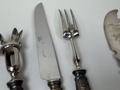 Set of silver plated metal cutlery, engraved...