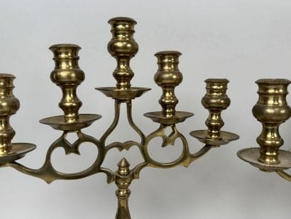 Pair of 5-light brass candlesticks.
38 x...