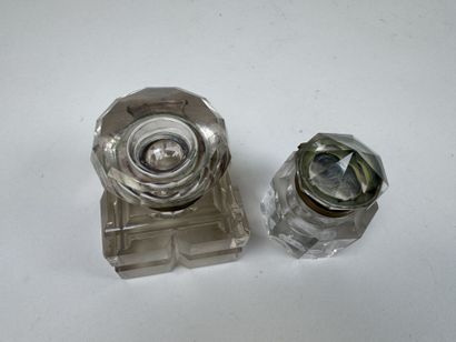 Two inkwells made of glass and cut crystal,...