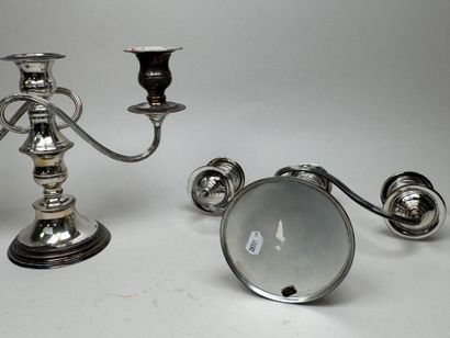 Pair of silver plated candlesticks with three...