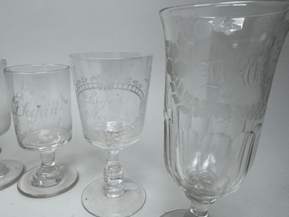 A collection of 10 stemmed glasses made of...
