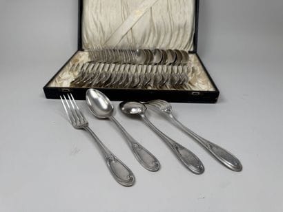 Set of 12 silver plated table cutlery pieces,...