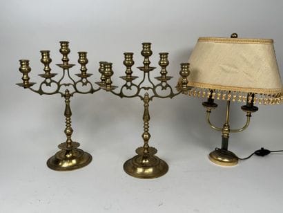 Pair of 5-light brass candlesticks.
38 x...