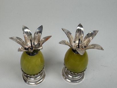 Pair of small pineapple-shaped candleholders...