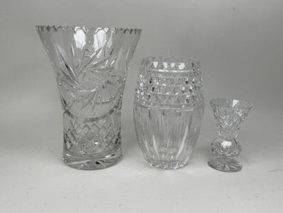 Set of three crystal vases with diamond-point...