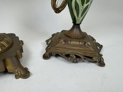 Two kerosene lamps made of bronze, metal,...