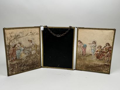 Three-panel mirror made of brass and beveled...
