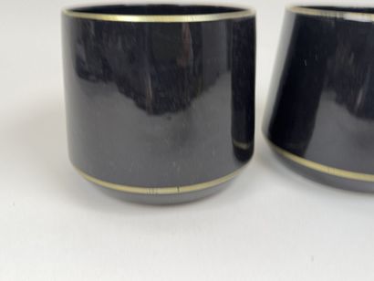 Pair of black ceramic planters with gold...