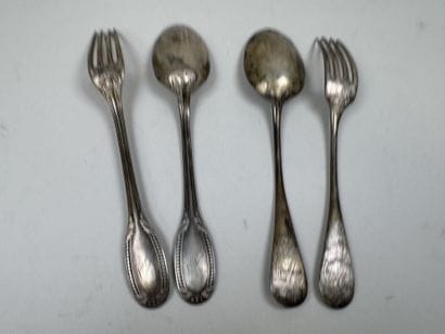 Paire de couverts de baptême en argent 950/1000,...
