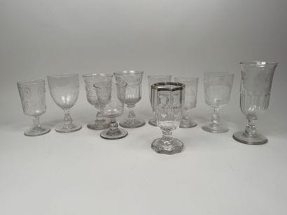 A collection of 10 stemmed glasses made of...