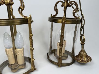 Pair of small circular brass lanterns with...