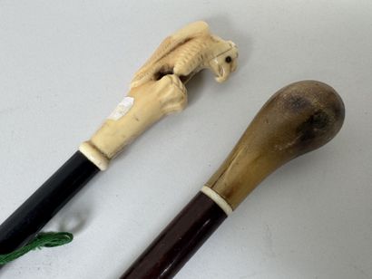 Set includes:
- a wooden cane with a horn...