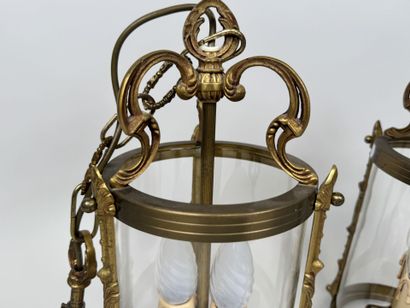 Pair of small circular brass lanterns with...