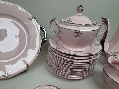 Ceramic dessert serving set on a pink background...