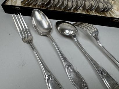 Set of 12 silver plated table cutlery pieces,...