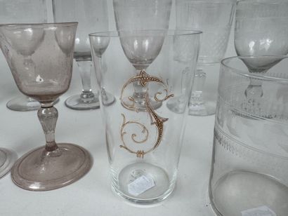 A collection of 15 stemmed glasses or tumblers...
