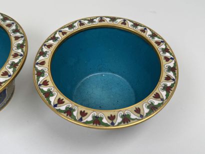 ASIA, 20th century.
Pair of cloisonné brass...
