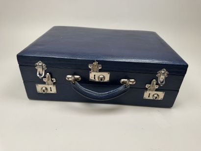 Blue leather travel toiletries case, with...